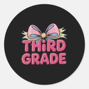 Third Grade Coquette Bow Teachers Back To School F Classic Round Sticker