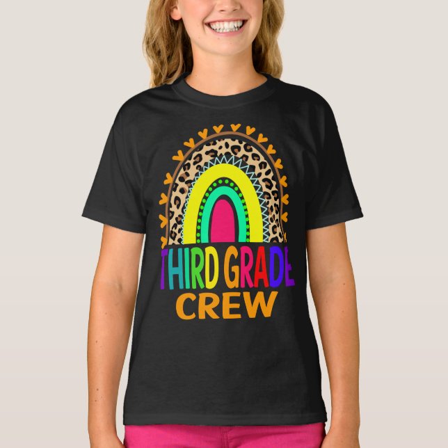 Third Grade Crew Rainbow Leopard Back To School  T-Shirt (Front)