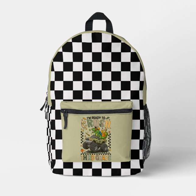 Third Grade Crusher: Monster Truck Confidence Printed Backpack (Front)