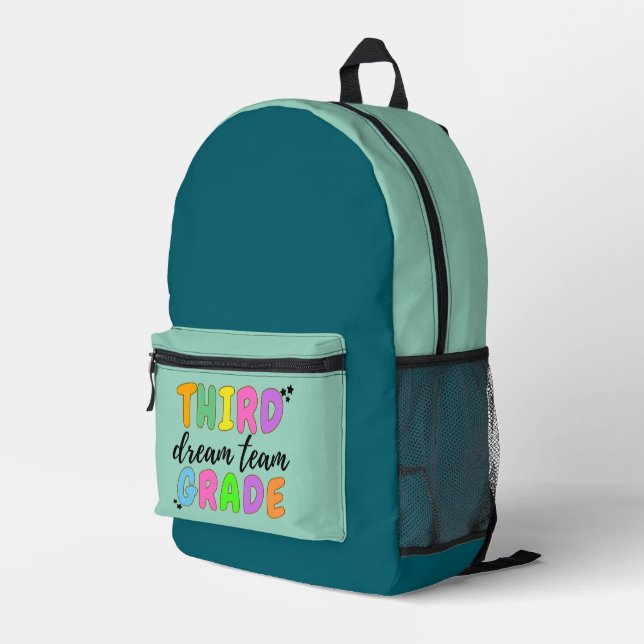Third Grade, Cute Colourful Back to School Kid Printed Backpack (Back Corner Right)