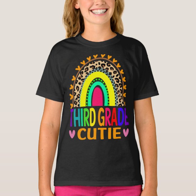Third Grade Cutie Rainbow Leopard Back To School  T-Shirt (Front)