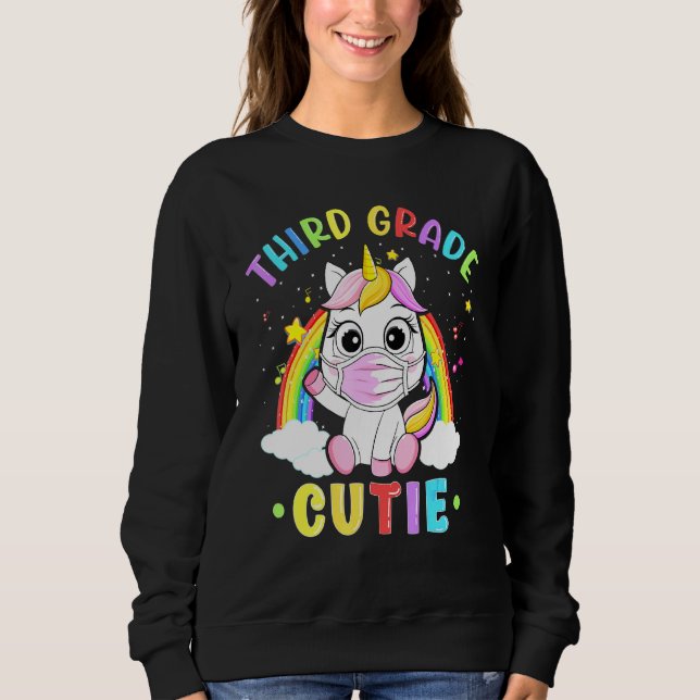 Third Grade Cutie Unicorn Mask Back To School Kids Sweatshirt (Front)