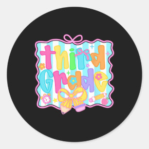 Third Grade Girls Back To School Bow Cute Coquette Classic Round Sticker