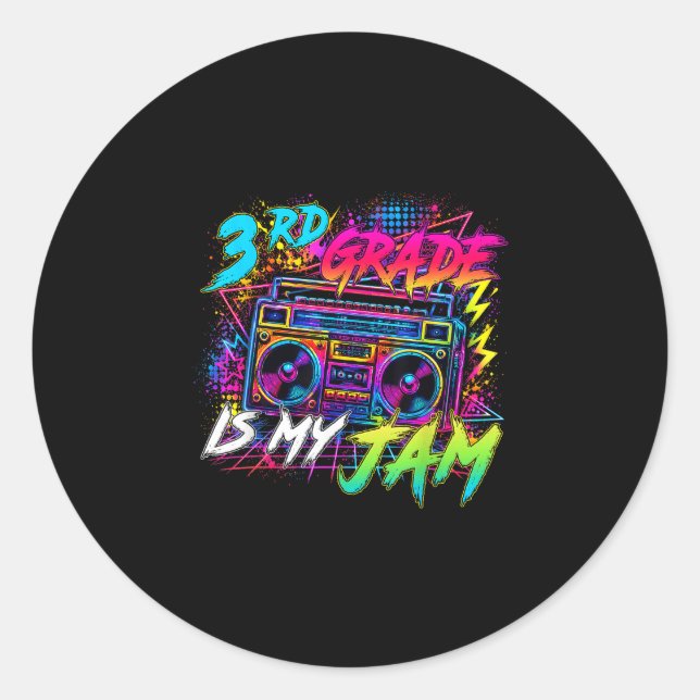 Third grade is jam retro back to school teacher classic round sticker (Front)