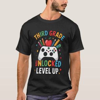 Third Grade Level Unlocked Funny Gamer Boys Back T T-Shirt
