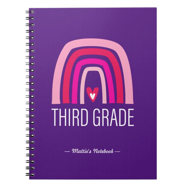 Third Grade Rainbow & Heart Back-to-School Notebook (Front)