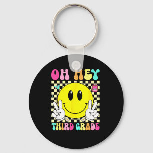 Third grade retro smile face back to school first key ring