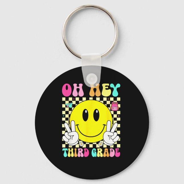 Third grade retro smile face back to school first key ring (Front)