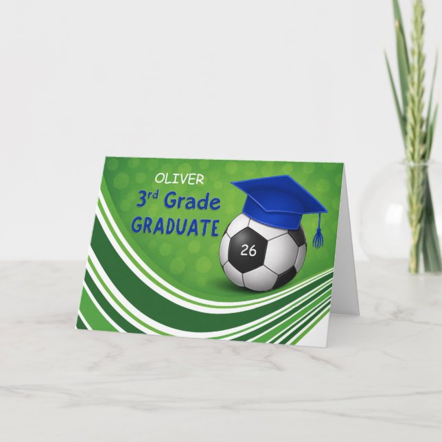 Third Grade Soccer Graduation Personalise Name Num Card (Front)