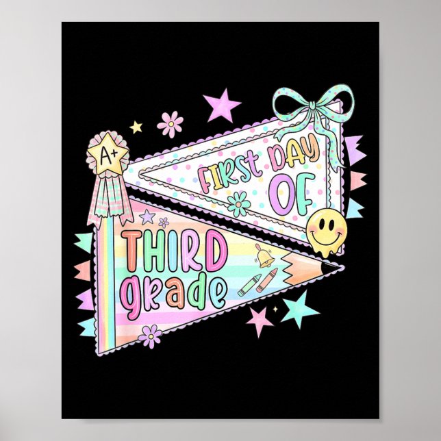 Third grade teacher 3rd grade pennant flag back to poster (Front)