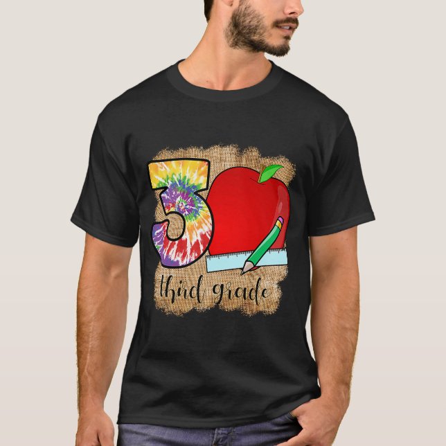 Third Grade Teacher Apple Heart Love Tie Dye Teach T-Shirt (Front)