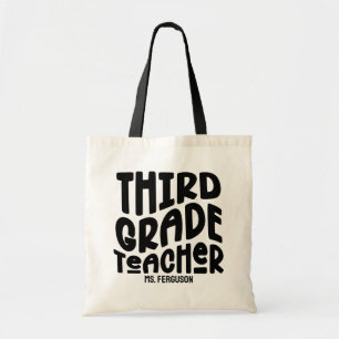 Third Grade Teacher   Black Typography Custom Tote Bag