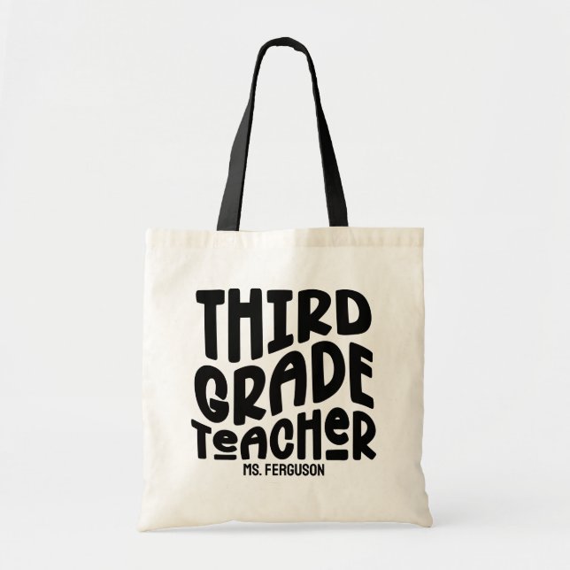 Third Grade Teacher | Black Typography Custom Tote Bag (Front)