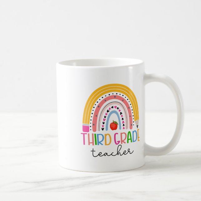 Third Grade Teacher Ck To School Boho Rainbow Leop Coffee Mug (Right)