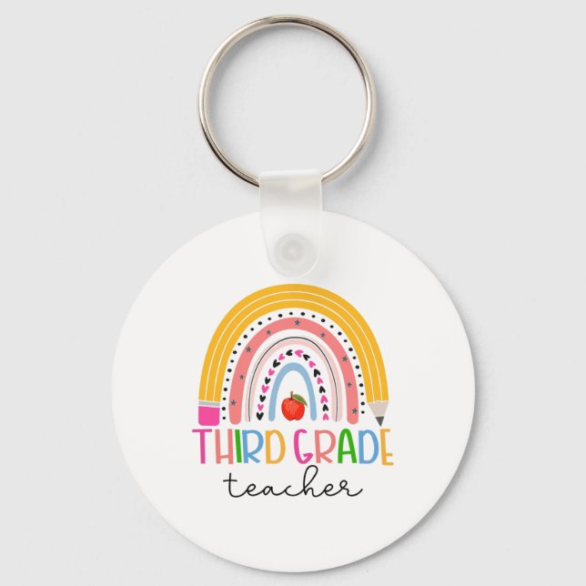 Third Grade Teacher Ck To School Boho Rainbow Leop Key Ring (Front)