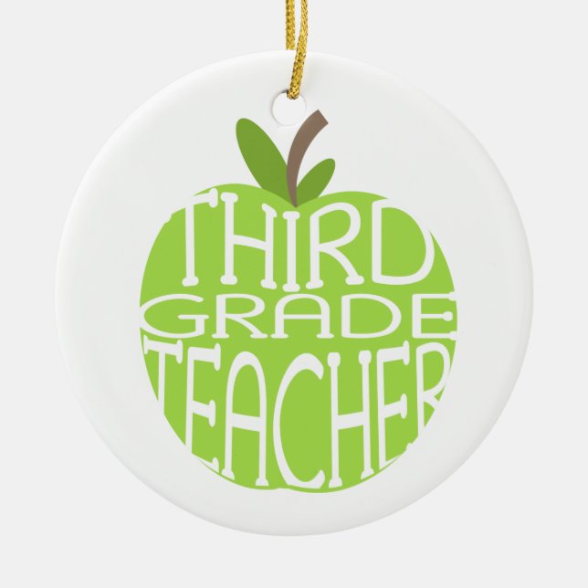 Third Grade Teacher Green Apple Ornament (Front)