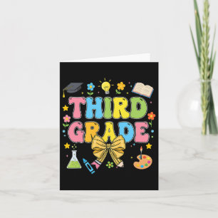 Third Grade Teacher Kids Coquette Bow Pencil Back Card