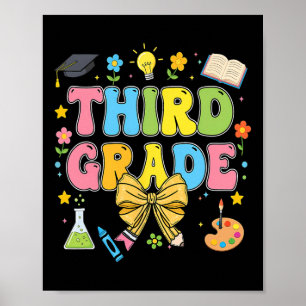 Third Grade Teacher Kids Coquette Bow Pencil Back  Poster