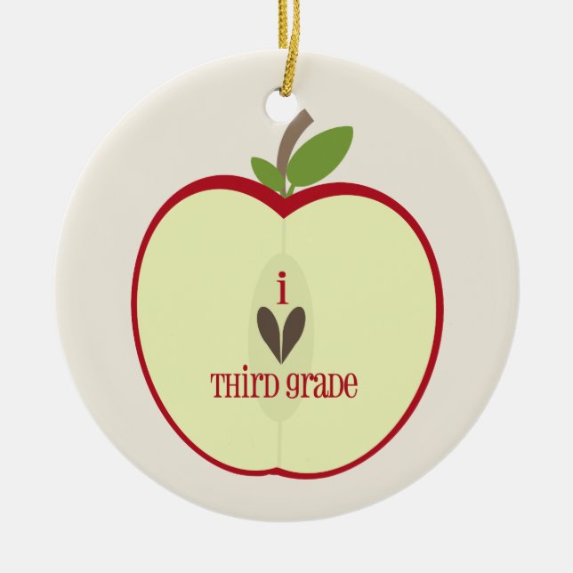 Third Grade Teacher Ornament - Red Apple Half (Front)