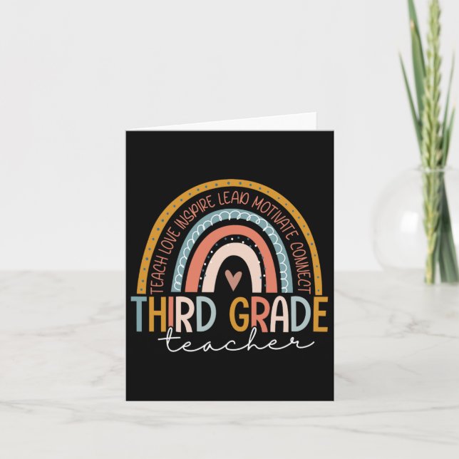 Third Grade Teacher Teach Love Inspire Boho Rainbo Card (Front)