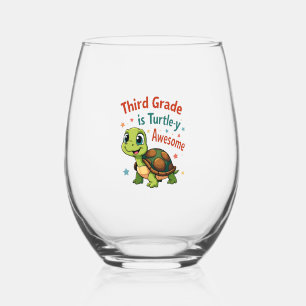 Third grade Turtle-y Awesome 3rd Grade Back to Sch Stemless Wine Glass