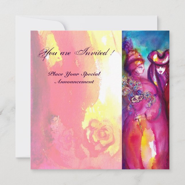 THIRD MASK masquerade ball ,gold red yellow blue Invitation (Front)