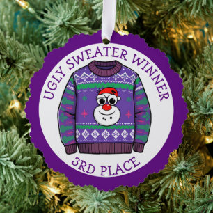 Third Place Ugly Sweater Winner Christmas Tree Decoration Card
