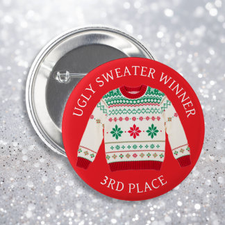 Third Place Ugly Sweater Winner | Funny Christmas 6 Cm Round Badge
