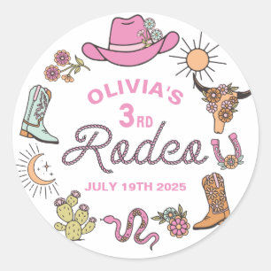 Third Rodeo Pink Western Cowboy 3rd Birthday Classic Round Sticker