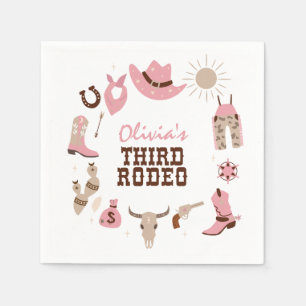 Third Rodeo Pink Western Cowboy 3rd Birthday Napkin