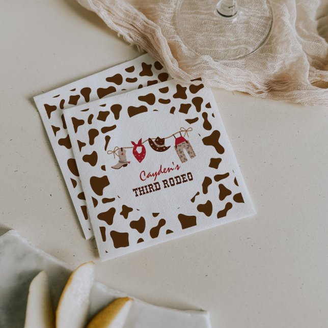 Third Rodeo Western Cowboy 3rd Birthday Napkin (Creator Uploaded)