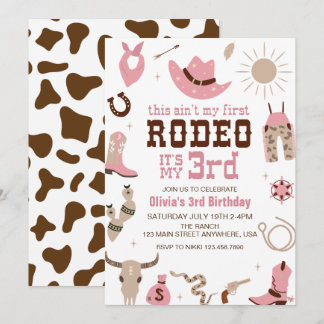 Third Rodeo Western Cowgirl 3rd Birthday Invitation