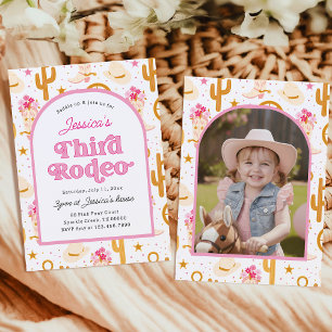 Third Rodeo Western Cowgirl Photo 3rd Birthday Invitation