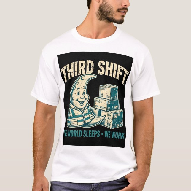 Third Shift The World Sleeps We Work Funny Warehou T-Shirt (Front)