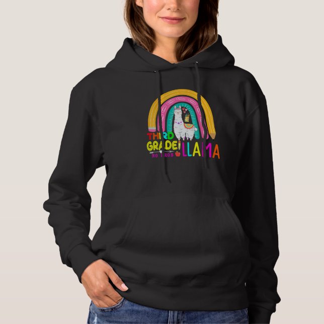 Third Team 3rd Grade Teacher Rainbow No Prob Llama Hoodie (Front)