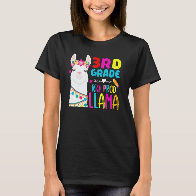 Third Team 3rd Grade Teacher Rainbow No Prob Llama T-Shirt (Front)
