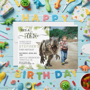 Third Third Tyrannosaurus Jurassic Photo Birthday Invitation