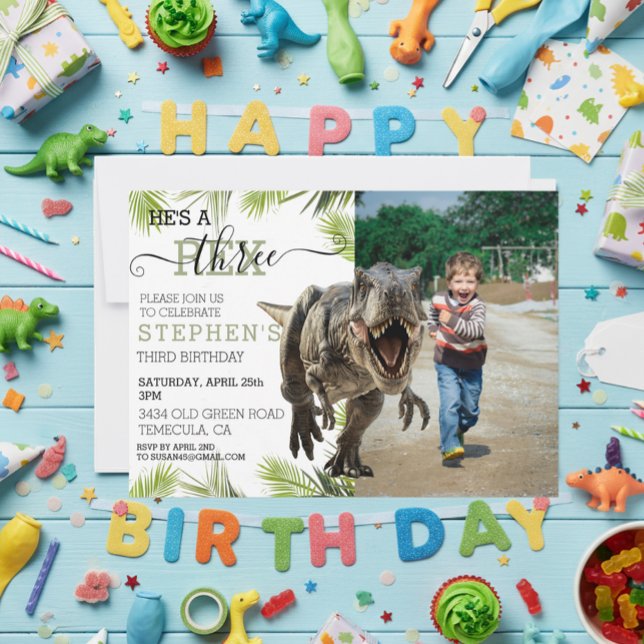 Third Third Tyrannosaurus Jurassic Photo Birthday  Invitation (Creator Uploaded)