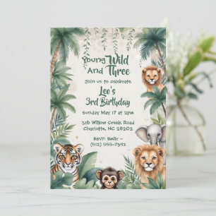 Third Wild Jungle Safari Animals Boy 3rd Birthday  Invitation