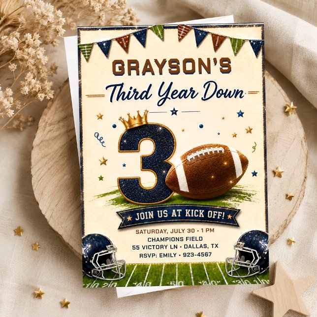 Third Year Down Football Birthday Invitation (Creator Uploaded)
