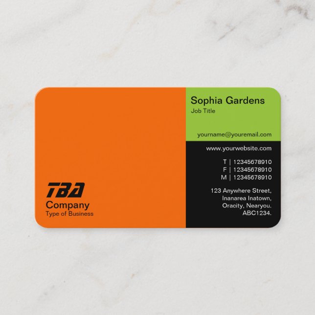 Thirds - Orange, Martian Green and Black Business Card (Front)