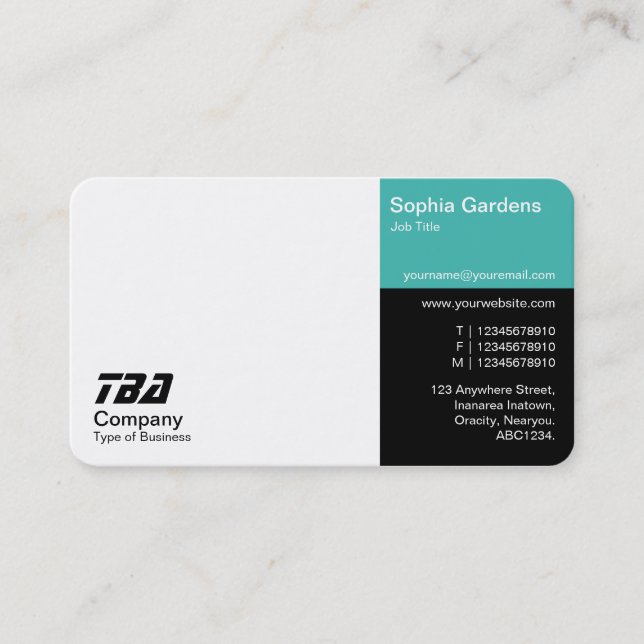Thirds - White, Turquoise and Black Business Card (Front)