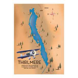 Thirlmere Reservoir Lake District Map Photo Print