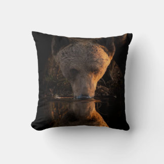 Thirsty Brown Bear at the creek Throw Pillow
