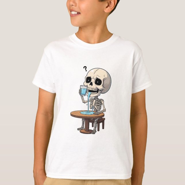 Thirsty Skeleton Drinking Water Kids T-Shirt (Front)