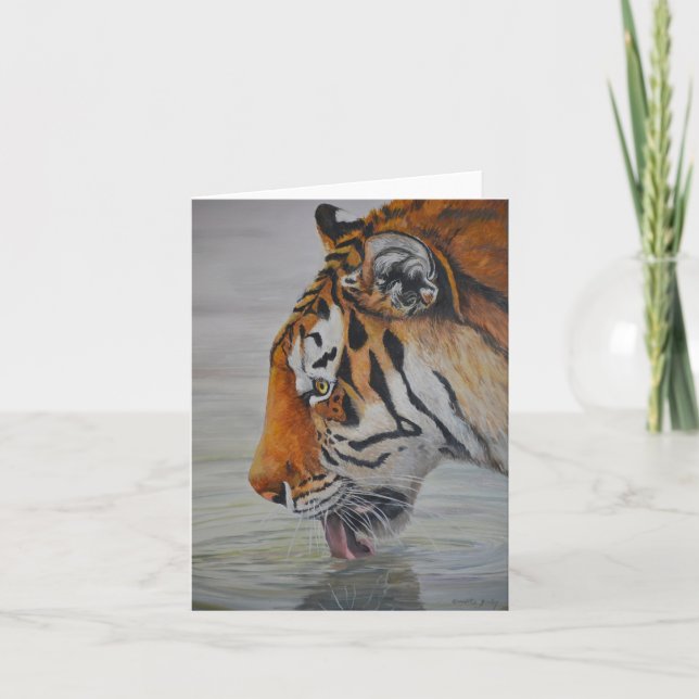 "Thirsty" Tiger Art Reproduction Note Card (Front)