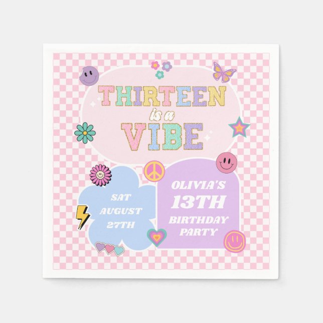 Thirteen A Vibe Preppy Patch 13th Birthday Party Napkin (Front)