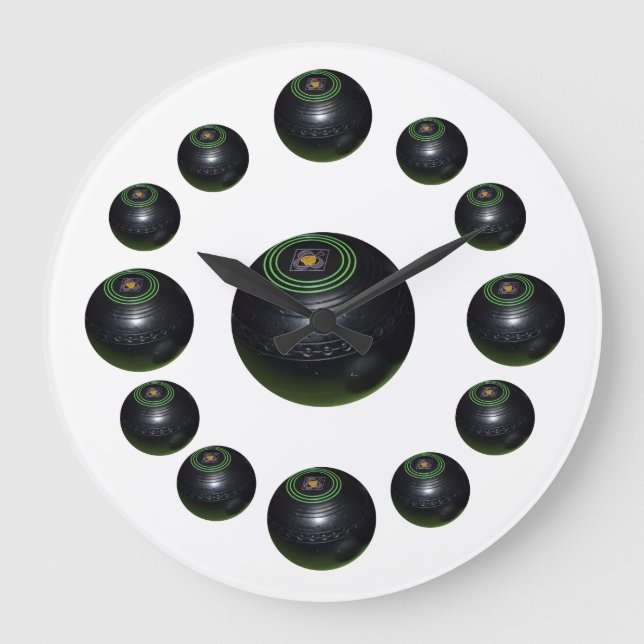 Thirteen Black Lawn Bowls, Large Clock (Front)