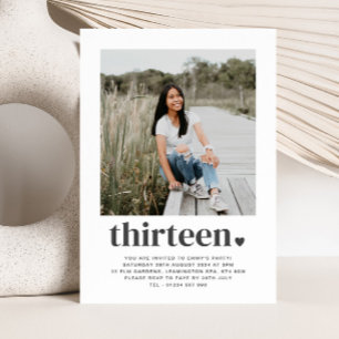 Thirteen Heart - Square Photo Birthday Invitation