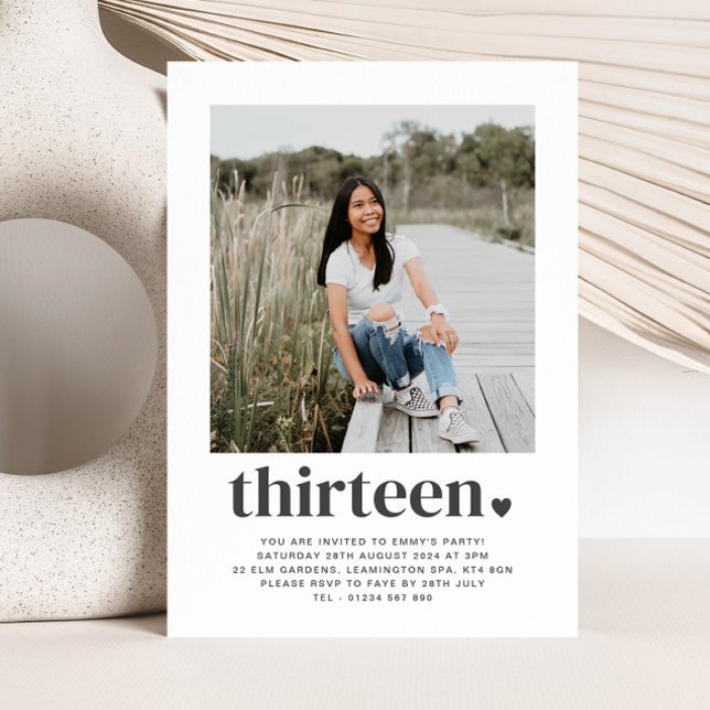 Thirteen Heart - Square Photo Birthday Invitation (Creator Uploaded)